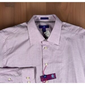 NWT Egara Button Up Shirt Men 2XL Slim Textured Check Print 100% Cotton Non-Iron